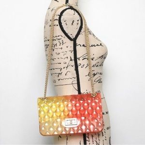 Transparent Ombre Jelly Shoulder Bag Cross Body Gold Chain Strap Pink Yellow